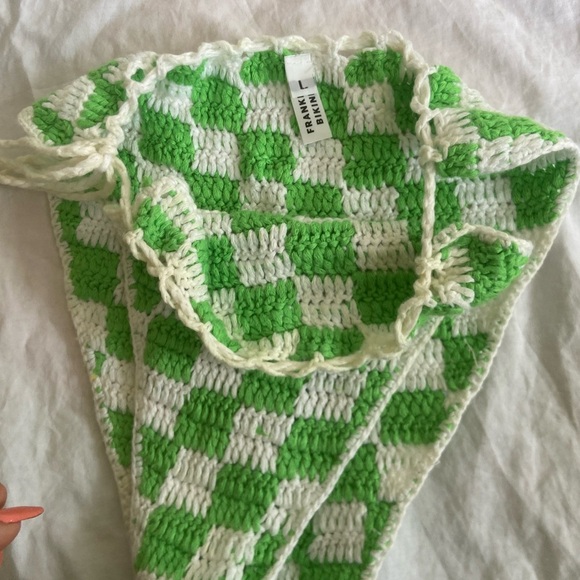 Frankie's Bikinis Green and White Crochet Bikini Bottom Size Large - Picture 4 of 11